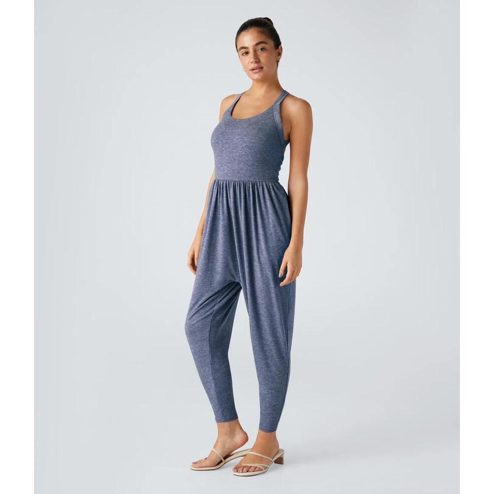 NWT Halara U Neck Pocket Harem Casual Jumpsuit-Easy Peezy Edition Blue Size XS - Picture 8 of 8